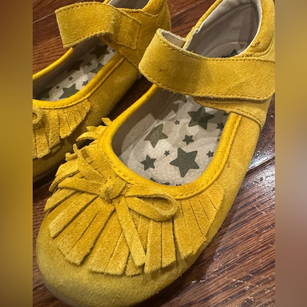 Livie & Luca Yellow Suede Leather Willow Mary Jane Shoes Bow Fringe Toddler 12 - Picture 4 of 8